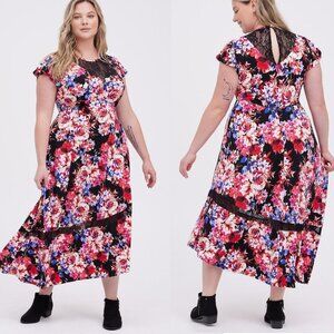 🌸 NWT Maxi dress floral black lace with ruffle sleeves TORRID 1, 1X, XL, 16